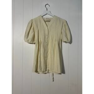 AN XING Design by Ah Blouse Short Sleeve Tie Waist Yellow Small
